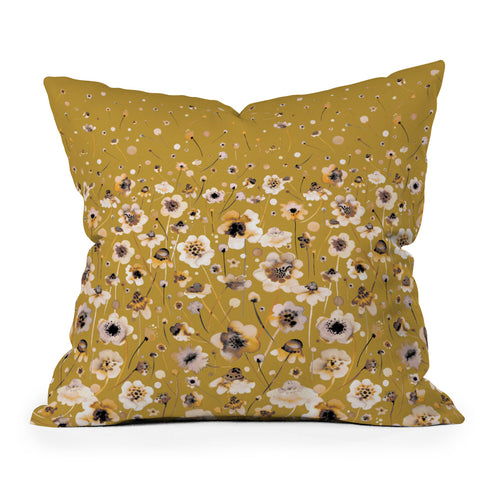 Ninola Design Ink flowers Mustard Outdoor Throw Pillow