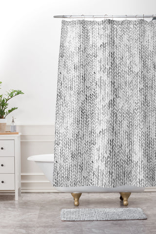 Ninola Design Knitting Texture Wool Winter Gray Shower Curtain And Mat