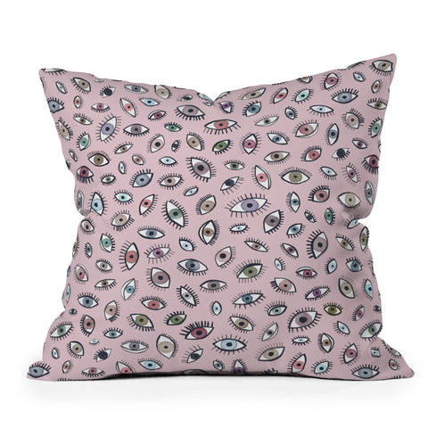 Ninola Design Looking eyes Pink Outdoor Throw Pillow