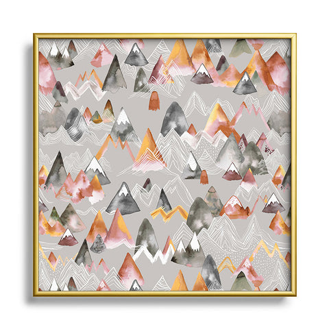 Ninola Design Magical Fall Mountains Beige Square Metal Framed Art Print