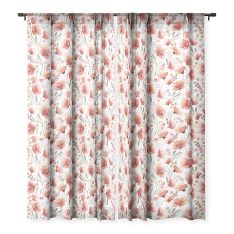 Ninola Design Meadow Poppies Perennial Red Sheer Window Curtain