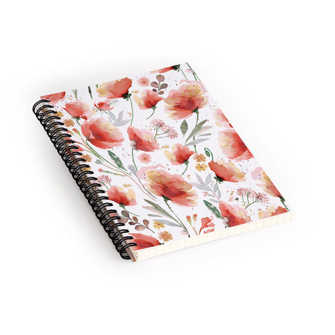 Ninola Design Meadow Poppies Perennial Red Spiral Notebook