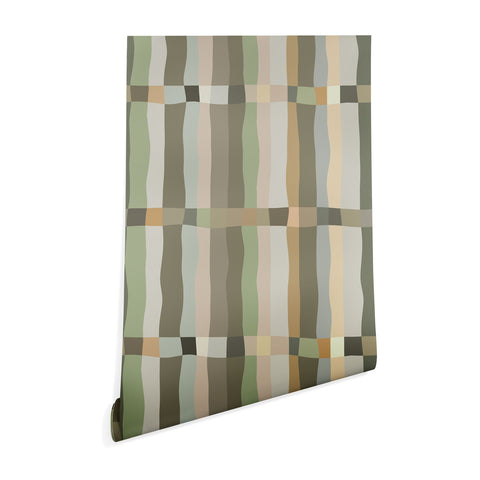 Ninola Design Modern Stripes Green Bog Wallpaper