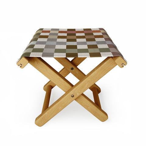 Ninola Design Multicolored Checker Natural Folding Stool