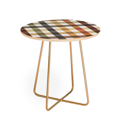 Ninola Design Multicolored Gingham Rustic Ginger Round Side Table