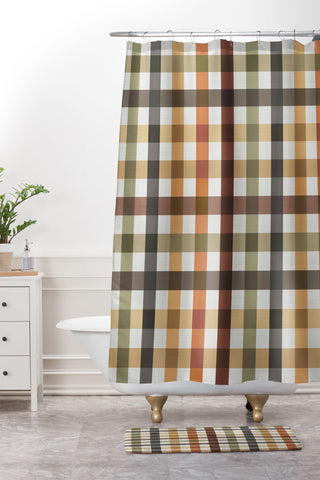 Ninola Design Multicolored Gingham Rustic Ginger Shower Curtain And Mat