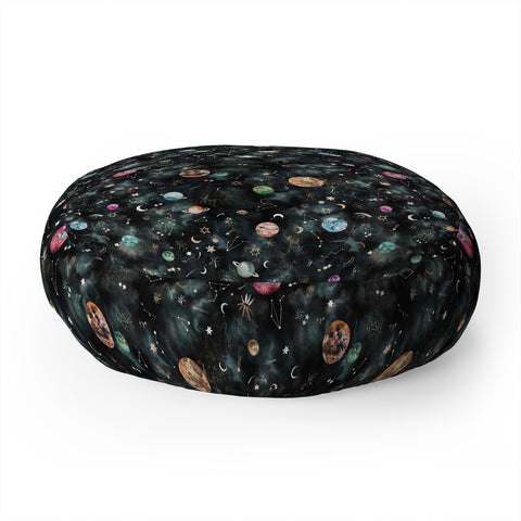 Ninola Design Mystical Galaxy Black Floor Pillow Round
