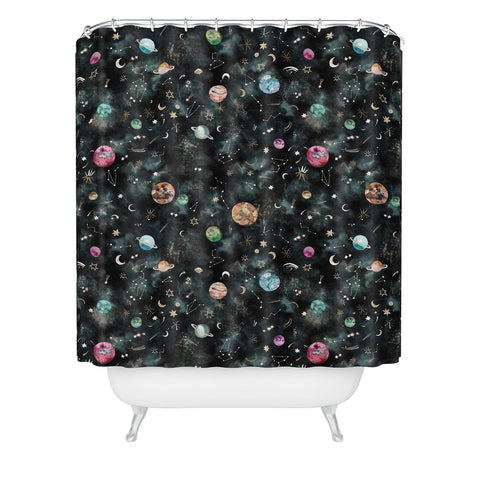 Ninola Design Mystical Galaxy Black Shower Curtain