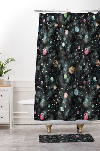 Ninola Design Mystical Galaxy Black Shower Curtain And Mat