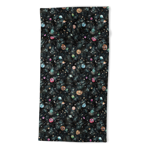 Ninola Design Mystical Galaxy Black Beach Towel