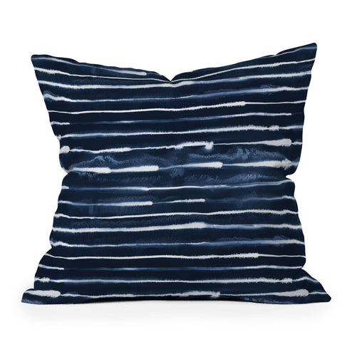 Ninola Design Navy ink stripes Outdoor Throw Pillow
