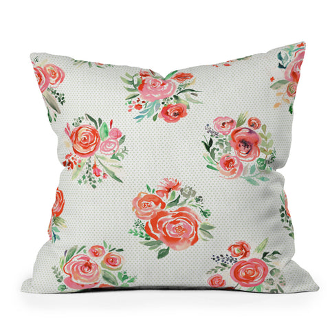 Ninola Design Orange sweet roses bouquet watercolor Outdoor Throw Pillow