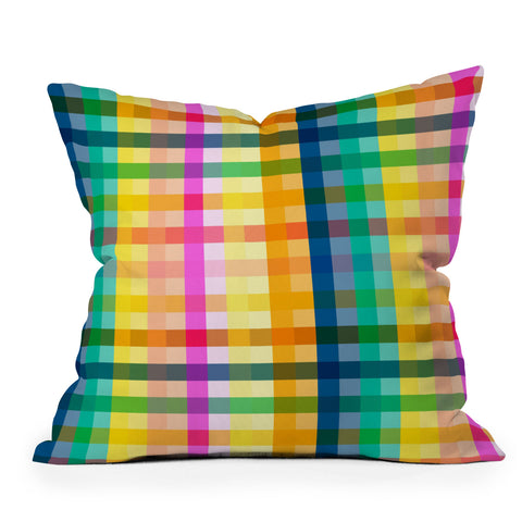 Ninola Design Rainbow Spring Gingham Outdoor Throw Pillow