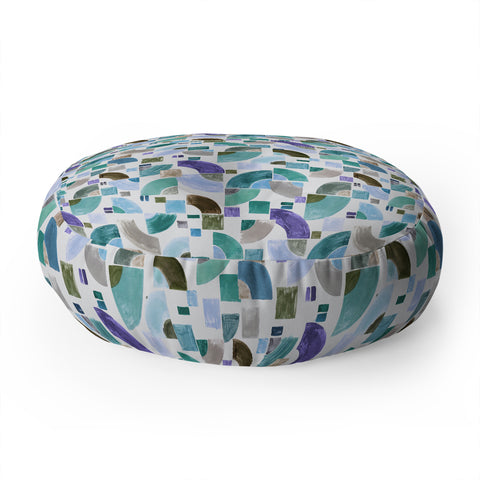 Ninola Design Retro Fusion Geometry Blue Floor Pillow Round