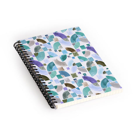 Ninola Design Retro Fusion Geometry Blue Spiral Notebook
