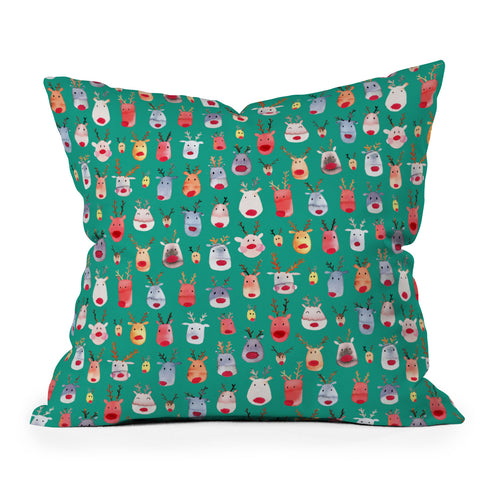 Ninola Design Rudolph reindeers green Outdoor Throw Pillow
