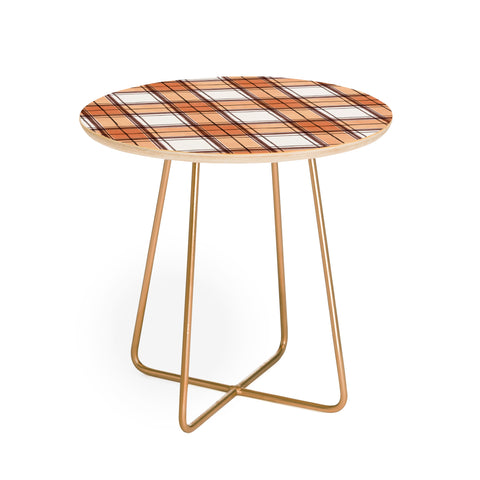 Ninola Design Rustic Geometric Checks Rust Round Side Table