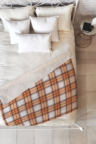 Ninola Design Rustic Geometric Checks Rust Fleece Throw Blanket