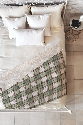Ninola Design Rustic Geometric Checks Sage Green Fleece Throw Blanket