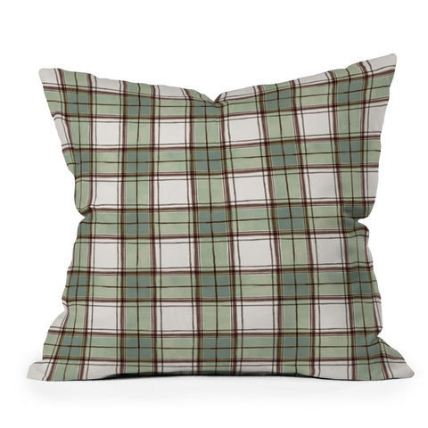 Ninola Design Rustic Geometric Checks Sage Green Throw Pillow