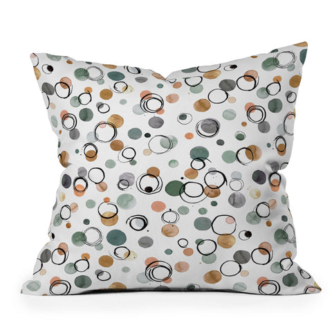Ninola Design Scribble dots Gold green Outdoor Throw Pillow