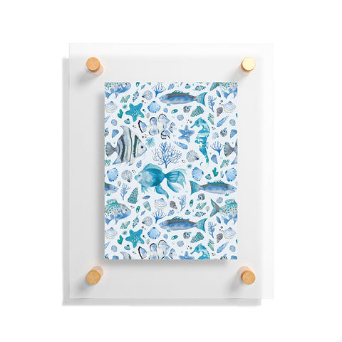 Ninola Design Sea Fishes Shells Aqua Floating Acrylic Print