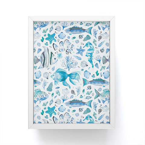 Ninola Design Sea Fishes Shells Aqua Framed Mini Art Print