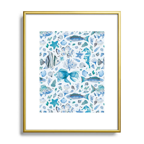 Ninola Design Sea Fishes Shells Aqua Metal Framed Art Print