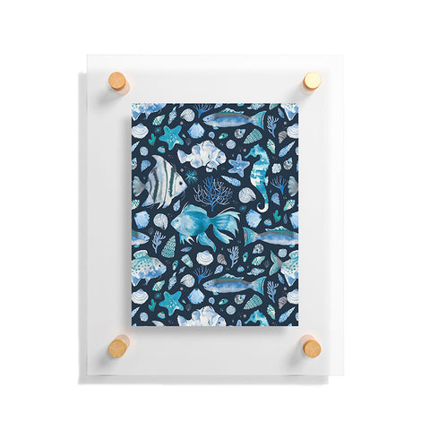 Ninola Design Sea Fishes Shells Blue Floating Acrylic Print