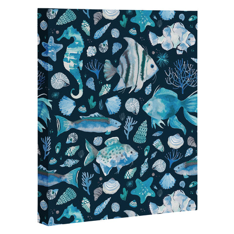 Ninola Design Sea Fishes Shells Blue Art Canvas