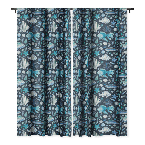 Ninola Design Sea Fishes Shells Blue Blackout Window Curtain