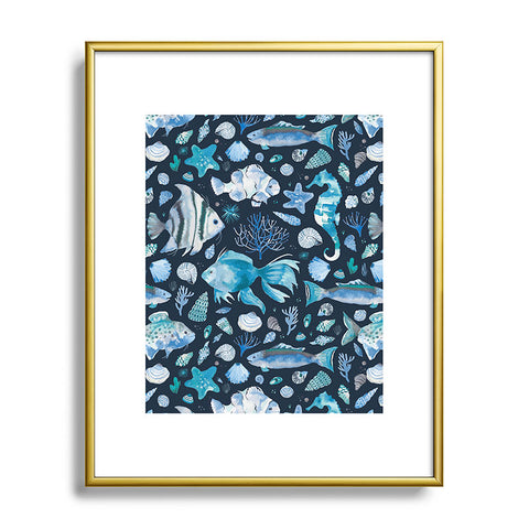 Ninola Design Sea Fishes Shells Blue Metal Framed Art Print