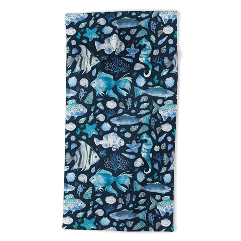 Ninola Design Sea Fishes Shells Blue Beach Towel