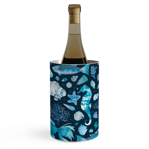 Ninola Design Sea Fishes Shells Blue Wine Chiller
