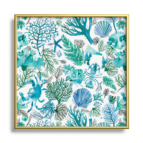 Ninola Design Sea Ocean Corals Reef Square Metal Framed Art Print
