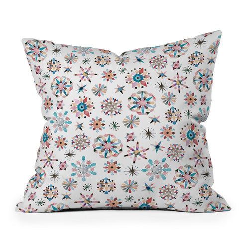 Ninola Design Snow Crystal Stars Winter Red Outdoor Throw Pillow