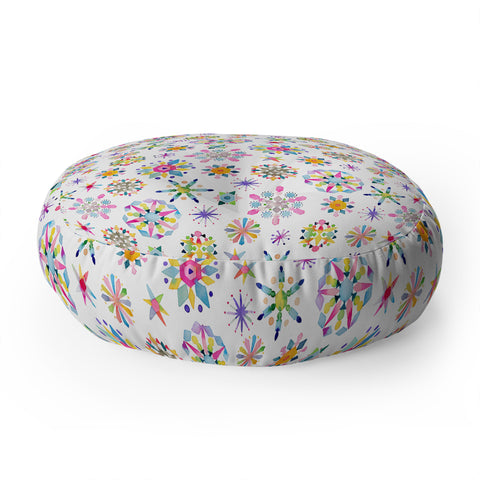Ninola Design Snow Crystals Stars Multicolored Floor Pillow Round