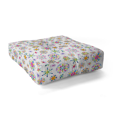 Ninola Design Snow Crystals Stars Multicolored Floor Pillow Square