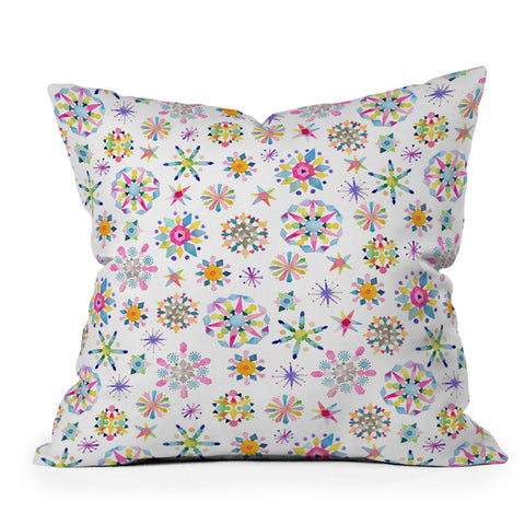 Ninola Design Snow Crystals Stars Multicolored Outdoor Throw Pillow