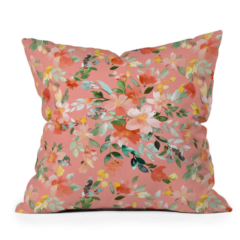 Ninola Design Summer Oleander Floral Coral Outdoor Throw Pillow