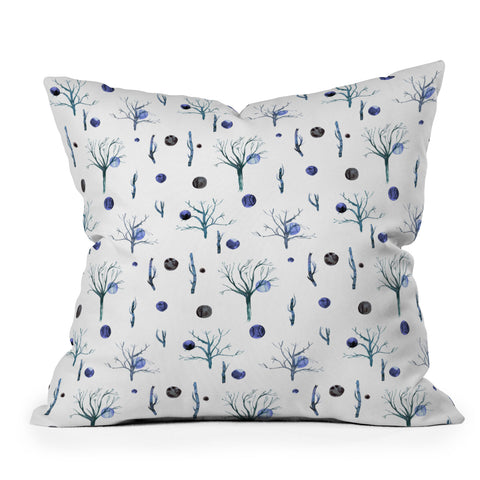 Ninola Design Trees branches Blue Outdoor Throw Pillow