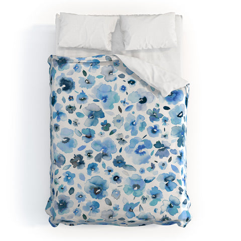 Ninola Design Tropical Flowers Blue Duvet Cover
