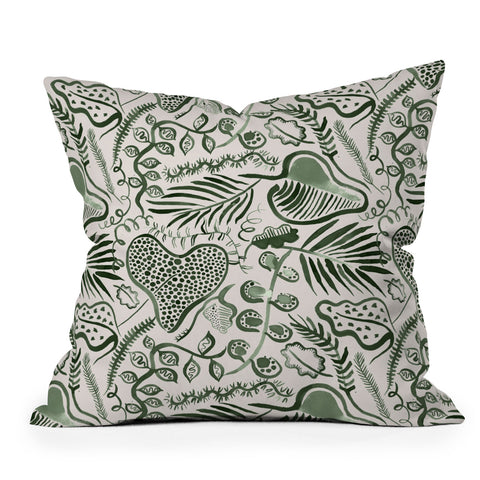 Ninola Design Tropical leaves forest Green Outdoor Throw Pillow
