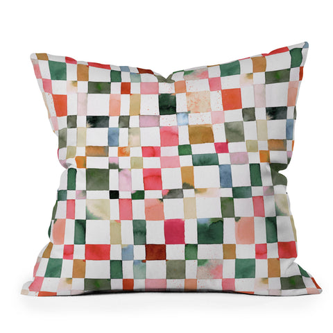 Ninola Design Watercolor checker Yuletide Outdoor Throw Pillow
