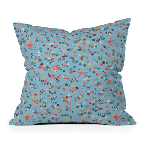 Ninola Design Watercolor Ditsy Flowers Blue Outdoor Throw Pillow
