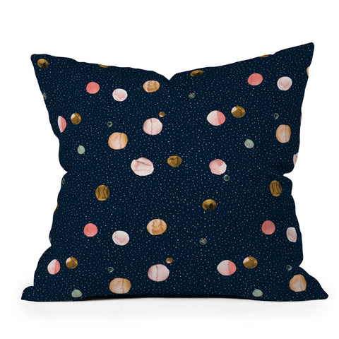 Ninola Design Watercolor Dots Mineral Navy Outdoor Throw Pillow