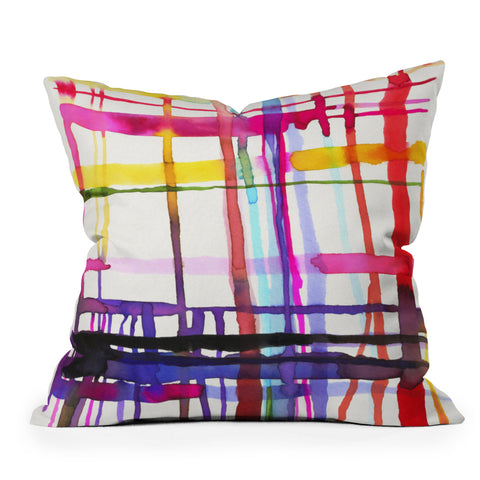 Ninola Design Watercolor Lines Geometry Painting Outdoor Throw Pillow