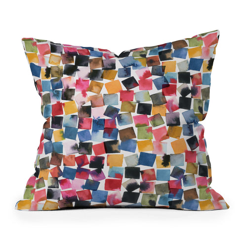 Ninola Design Watercolor plaids Multi Outdoor Throw Pillow