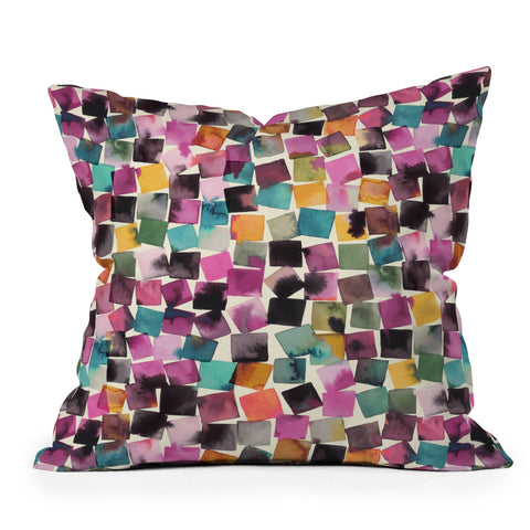 Ninola Design Watercolor plaids Pink Outdoor Throw Pillow