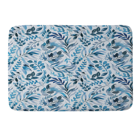 Ninola Design Watercolor Relax Blue Leaves Memory Foam Bath Mat